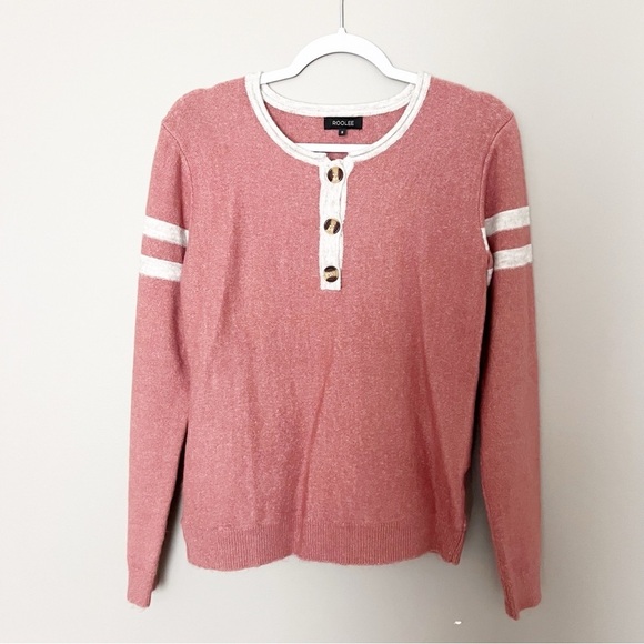 ❤️ ROOLEE Wool Blend Sweater Henley Crew Neck Top Women - Picture 1 of 4